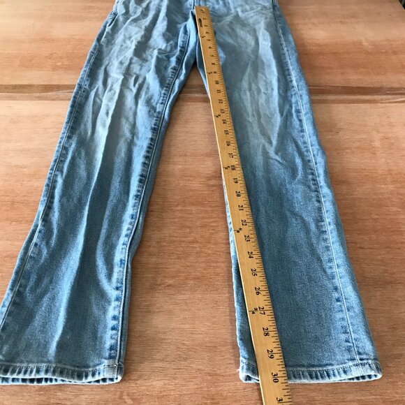 Uniqlo Slim Straight Jeans Women 28 Blue Mid Rise Kaihara Fabric Stretch Preppy - Picture 8 of 13